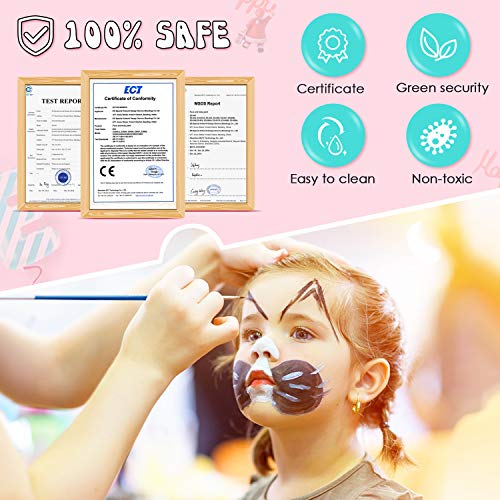 amzdeal Pintura Facial con 14 Colores Pintura Cara para la Fiesta Navidad Kit de Pintura Maquillaje como Regalos de los niños con Polvo Brillo*2, Pigmento*14 y Pincel*2