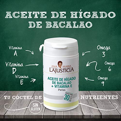 Ana Maria Lajusticia - Aceite de hígado de bacalao – 90 perlas aporte de vitamina a, d y e y ácidos grasos omega 3. Envase para 30 días de tratamiento.