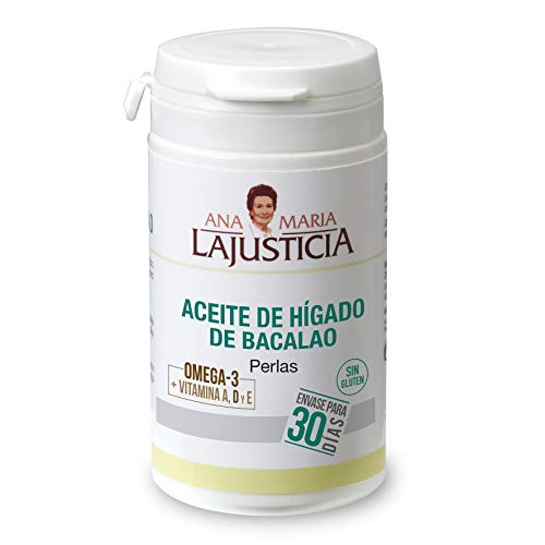 Ana Maria Lajusticia - Aceite de hígado de bacalao – 90 perlas aporte de vitamina a, d y e y ácidos grasos omega 3. Envase para 30 días de tratamiento.
