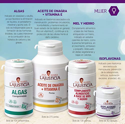Ana Maria Lajusticia - Algas – 104 comp. (sabor limón). Mejora de la celulitis y favorece la eliminación de líquidos. Apto para veganos. Envase para 104 días de tratamiento.