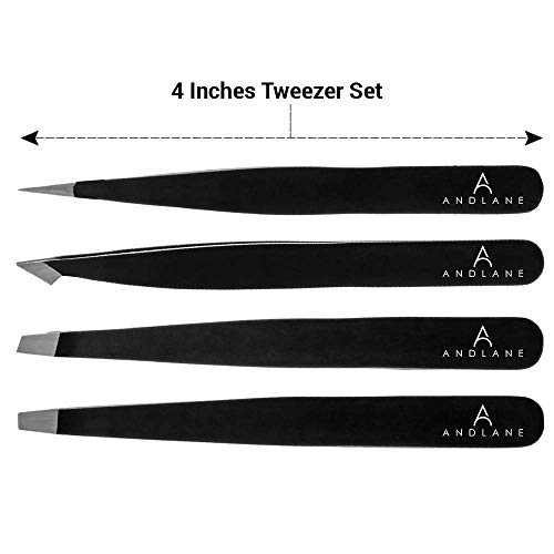 Andlane Pinzas Depilar Profesionales - Pinzas Cejas de Acero Inoxidable de 4 Piezas para Hombres y Mujeres, Ideal Para Depilación Facial, Modelado de Cejas, Astillas en la Piel y Uñas Encarnadas