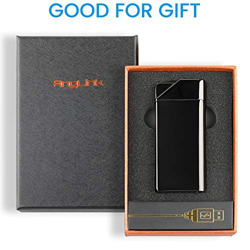 AngLink Mechero Electrico, Encendedor USB Doble Arco Eléctrico - Mechero Recargable y Resistente al Viento con Indicación de Batería para Cigarrillos Velas Cocina (Caja de Regalo)