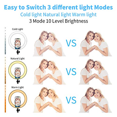 Anillo de luz LED de 10 '' con Trípode Ajustable y Soporte para Movil Aro de Luz Regulable Belleza Ring light Perfecto para Transmisión en Vivo y YouTube/TikTok Video/Maquillaje/Selfie/Fotografia