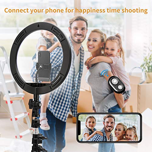 Anillo de luz LED de 10 '' con Trípode Ajustable y Soporte para Movil Aro de Luz Regulable Belleza Ring light Perfecto para Transmisión en Vivo y YouTube/TikTok Video/Maquillaje/Selfie/Fotografia