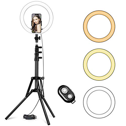 Anillo de luz LED de 10 '' con Trípode Ajustable y Soporte para Movil Aro de Luz Regulable Belleza Ring light Perfecto para Transmisión en Vivo y YouTube/TikTok Video/Maquillaje/Selfie/Fotografia