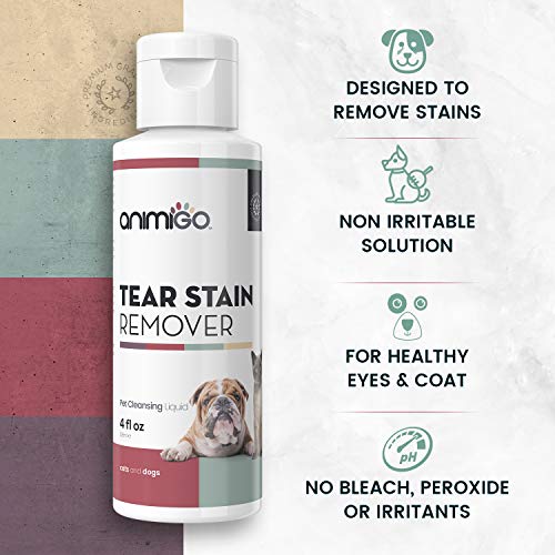 Animigo Limpiador de Ojos en Solución Tópica para Perros y Gatos | Limpiador de Manchas Lagrimales y de Saliva | Natural con Pepino, Berros y Aloe Vera | Limpia y Alivia Irritación Ocular | 118ml