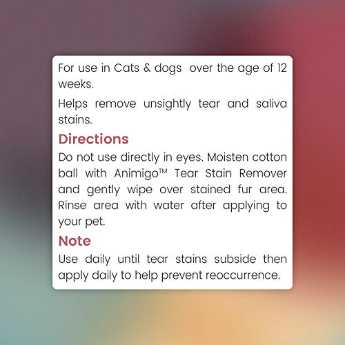Animigo Limpiador de Ojos en Solución Tópica para Perros y Gatos | Limpiador de Manchas Lagrimales y de Saliva | Natural con Pepino, Berros y Aloe Vera | Limpia y Alivia Irritación Ocular | 118ml