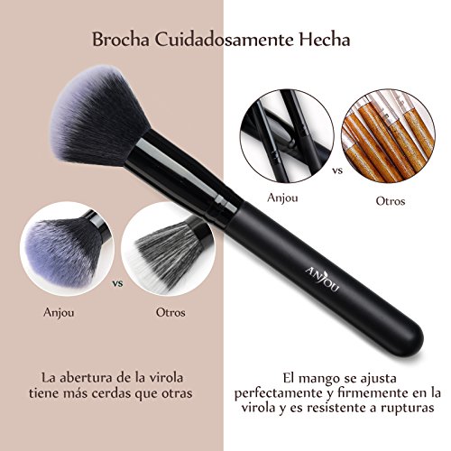 Anjou Brochas Maquillaje Profesional 8 Piezas, Set Brochas de Maquillaje 100% Libre de Crueldad y Vegano con Cerdas Sintéticas Suaves de Alta Calidad Bolso Cosmético Impermeable - Negro