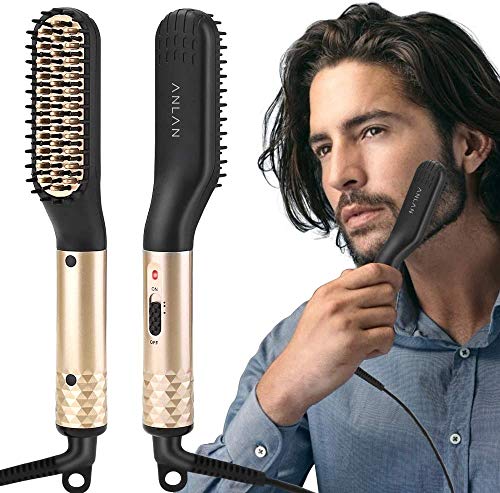 ANLAN Cepillo Alisador de Barba Plancha de Pelo Flequillo Eléctrico Profesional Peine de Peluquería Multifuncional Cepillo para Hombre Mujer