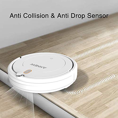 ANNEW Robot Aspirador con Control Remoto 3 Modos de Limpieza Anti-caídas Filtro HEPA Adecuado para el Pelo de Mascotas Alfombras Pisos Duros