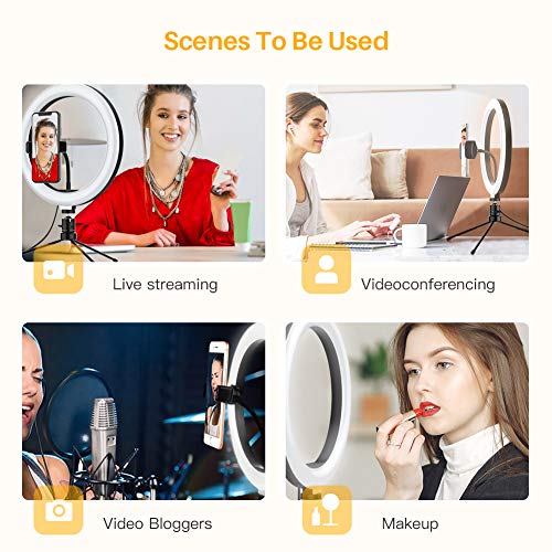 Anozer 10'' LED Anillo de Luz con Trípode Metal para Escritorio &Mejor Soporte de teléfono, Luz de 3 Colores y 10 Brillos para Selfies,transmisión en Vivo,Videoconferencia,Youtube, Maquillaje,Tiktok