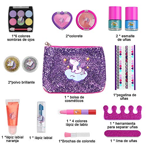 Anpro 15pcs Kit de Maquillaje Niñas,Juguetes para Chicas, Cosméticos Lavables, Regalo de Princesa para Niñas en Fiesta,Cumpleaños,Navidad