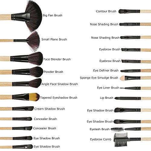 Anself - Set de brochas profesionales para maquillaje kit 24 piezas + bolsa, color negro