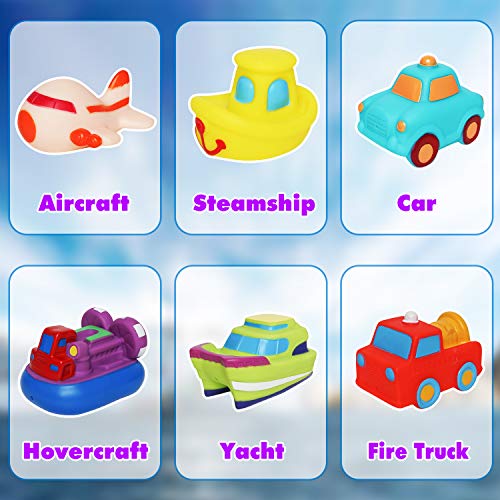AOLUXLM Juguetes de Baño para Niños de 1 Año, 6 Packs Juego de Juguetes de Baño para Bebés, Juguetes Acuáticos de Goma Flotantes para Niños, Color Intermitente en el Agua