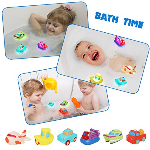 AOLUXLM Juguetes de Baño para Niños de 1 Año, 6 Packs Juego de Juguetes de Baño para Bebés, Juguetes Acuáticos de Goma Flotantes para Niños, Color Intermitente en el Agua