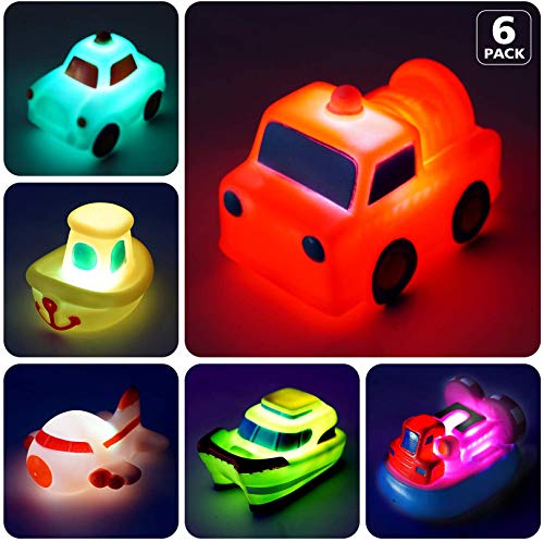 AOLUXLM Juguetes de Baño para Niños de 1 Año, 6 Packs Juego de Juguetes de Baño para Bebés, Juguetes Acuáticos de Goma Flotantes para Niños, Color Intermitente en el Agua