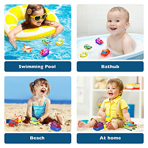 AOLUXLM Juguetes de Baño para Niños de 1 Año, 6 Packs Juego de Juguetes de Baño para Bebés, Juguetes Acuáticos de Goma Flotantes para Niños, Color Intermitente en el Agua