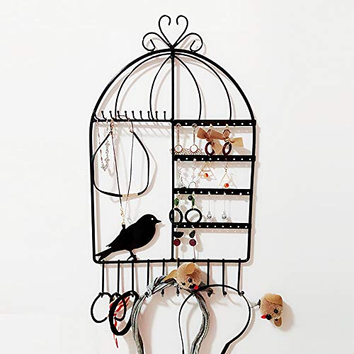 aoory - Soporte para joyas, diseño de jaula de pájaros, color negro