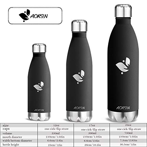 AORIN de Doble Pared con Aislamiento de Botella de Agua de Acero Inoxidable. Proceso de Recubrimiento en Polvo, no es fácil de desprenderse, Resistencia al Rayado, fácil de Limpiar.