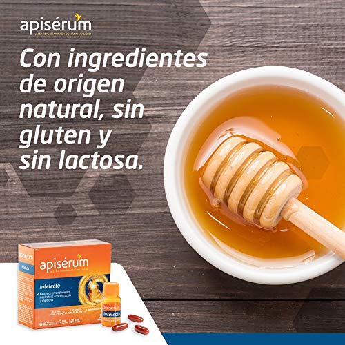 Apisérum Intelecto Viales Bebibles - Favorece el rendimiento intelectual, concentración y memoria , Multivitamínico con Jalea Real, Vitamina B, Aminoacidos y Ginkgo Biloba, Tratamiento para 18 días