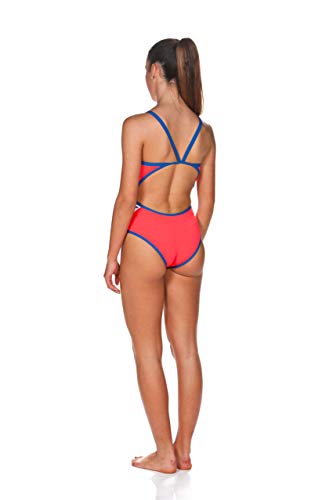 Arena Team Stripe Superfly Back One Piece - Mujer - Rojo Fluo/Royal, 30