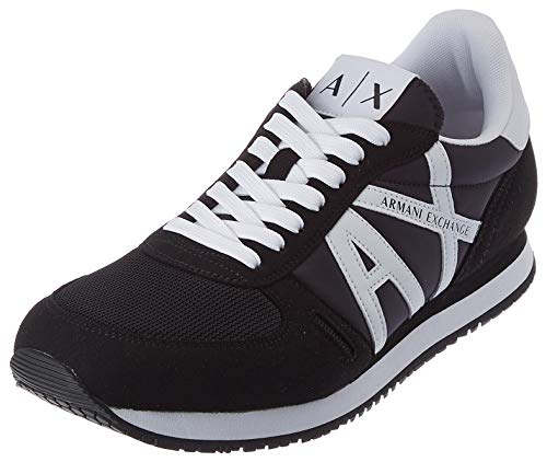 Armani Exchange Micro Suede Multicolor Sneakers, Zapatillas para Hombre, Black White, 42 EU