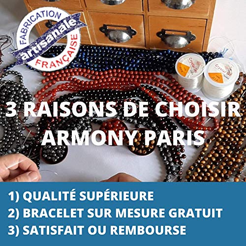 ARMONY PARIS Pulsera Protección, Marca Francesa, Piedra Natural, Litoterapia, Ojo de Tigre Hematita Obsidiana Negra, Perla de 10 mm o 8 mm Pulsera Hombre Mujer, Joyas Mujer Pulsera Amuleto