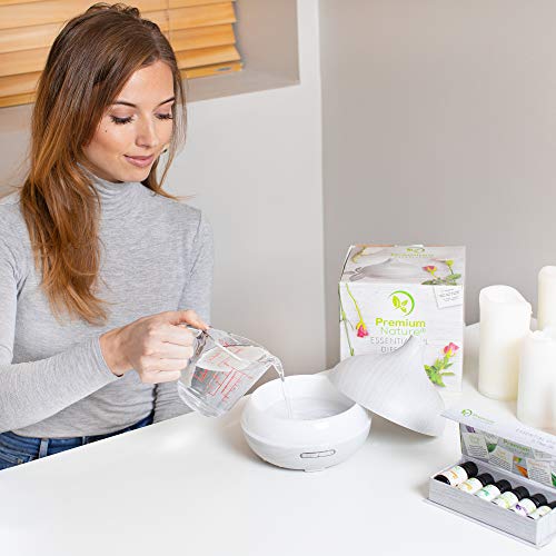 Aroma difusor de aceite esencial – Aire Humidificador 8.45oz (250ml), Quiet ultrasónico tecnología, 7 ajustes de luz LED, para un ambiente relajante, mejorar dormir y respiración, suave piel