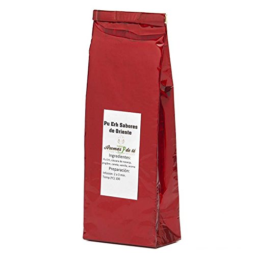 Aromas de té - Té Rojo Pu Erh Sabores de Oriente - Con Canela, Jengibre, Cáscara de Naranja y Vainilla - Especiado - Deliciosos Sabores De Oriente -100 gr