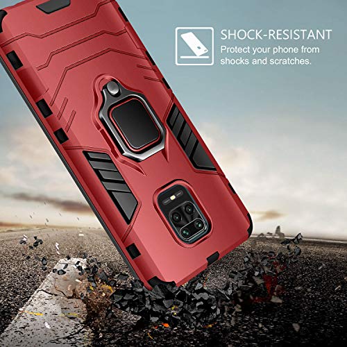 AROYI Carcasa Xiaomi Redmi Note 9S/9 Pro/9 Pro MAX Funda Silicona & Protector Pantalla Cristal Templado, Suave Armadura híbrida Robusta Caja para Funda Xiaomi Redmi Note 9S/9 Pro/9 Pro MAX - Rojo