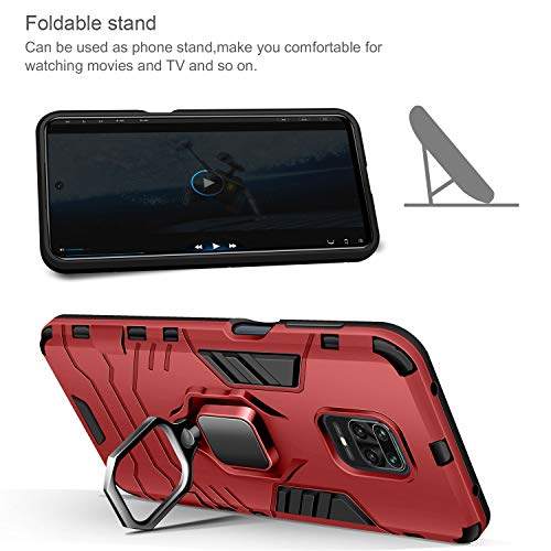 AROYI Carcasa Xiaomi Redmi Note 9S/9 Pro/9 Pro MAX Funda Silicona & Protector Pantalla Cristal Templado, Suave Armadura híbrida Robusta Caja para Funda Xiaomi Redmi Note 9S/9 Pro/9 Pro MAX - Rojo