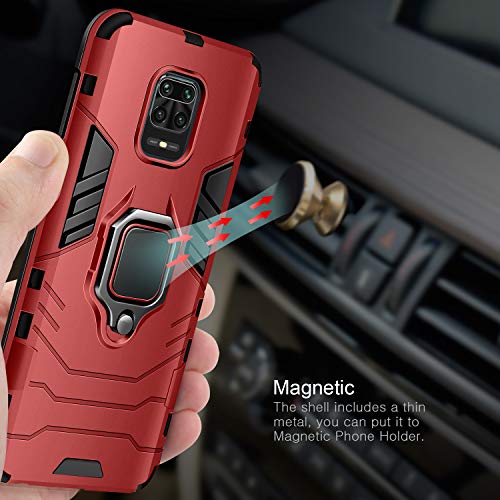 AROYI Carcasa Xiaomi Redmi Note 9S/9 Pro/9 Pro MAX Funda Silicona & Protector Pantalla Cristal Templado, Suave Armadura híbrida Robusta Caja para Funda Xiaomi Redmi Note 9S/9 Pro/9 Pro MAX - Rojo