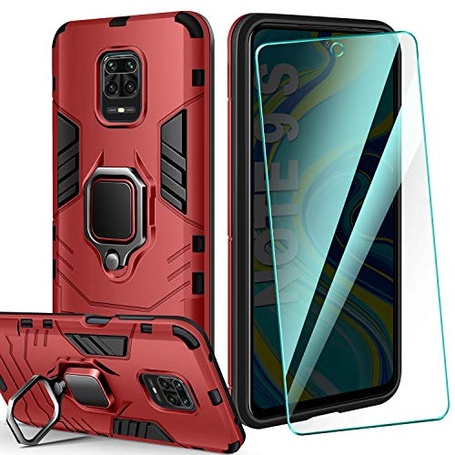 AROYI Carcasa Xiaomi Redmi Note 9S/9 Pro/9 Pro MAX Funda Silicona & Protector Pantalla Cristal Templado, Suave Armadura híbrida Robusta Caja para Funda Xiaomi Redmi Note 9S/9 Pro/9 Pro MAX - Rojo