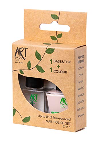 Art 2C - Esmalte de uñas puro con fórmula 85 % ecológica y vegana, paquete de 2 productos: 1 base/acabado y 1 esmalte color nude, 2 x 9 ml
