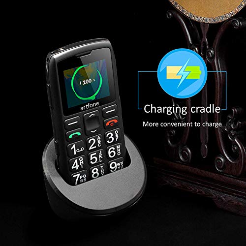 Artfone Teléfono Móvil para Personas Mayores Teclas Grandes con Pantalla de 1.77 Pulgadas Tecla de Emergencia Botón SOS Fácil de Usar para Ancianos, Artfone C1+ Senior-Negro