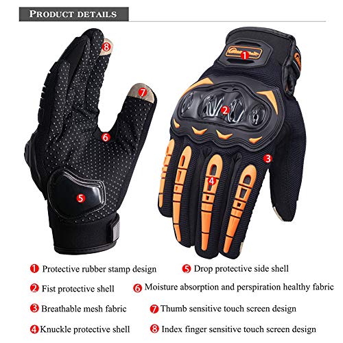 ARTOP Guantes Moto Verano Anti-Deslizante Anti-Colisión con Dedo Táctil Muy Buena Protección para Hombres(Naranja,M)