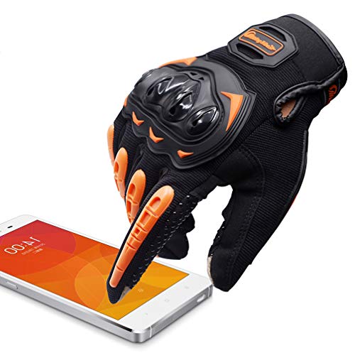ARTOP Guantes Moto Verano Anti-Deslizante Anti-Colisión con Dedo Táctil Muy Buena Protección para Hombres(Naranja,M)