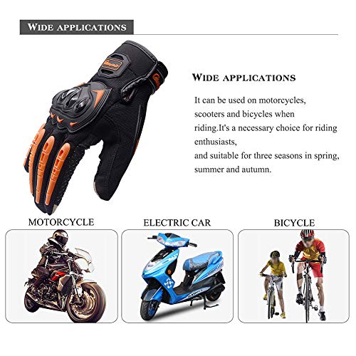 ARTOP Guantes Moto Verano Anti-Deslizante Anti-Colisión con Dedo Táctil Muy Buena Protección para Hombres(Naranja,M)