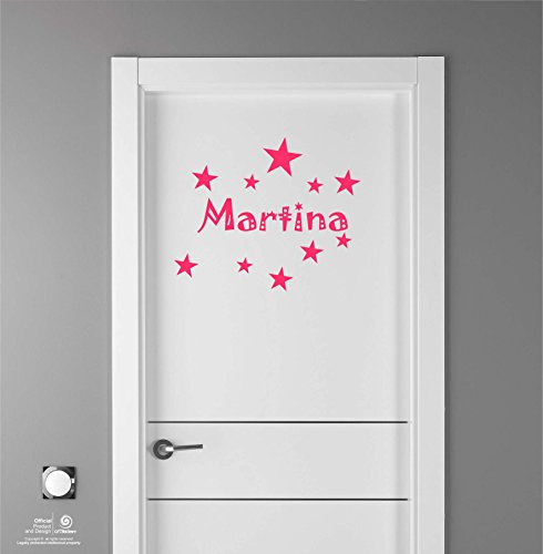 Artstickers Adhesivo Infantil para decoración de Muebles, Puertas, Paredes.Nombre: Martina, en Color Rosa Nombre de 20cm + Kit de 10 Estrellas para Libre colocación.