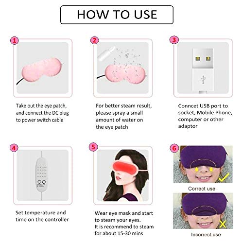 ascarillas de ojo con calefacción,USB de vapor caliente para dormir máscara de ojos para aliviar ojos esponjosos ojo de círculo oscuro,ojos secos, Blepharitis estrés,ojos cansados,control temperatura