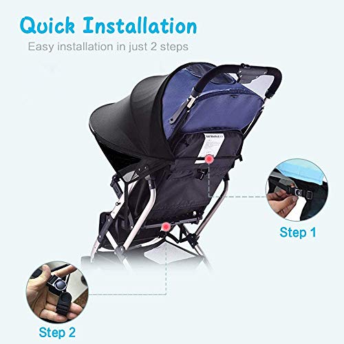 ASEOK - Funda para cochecito de bebé, toldo para cochecito de bebé, parasol para cochecito de bebé, parasol negro y cubierta opaca, protector solar, protección UV de verano