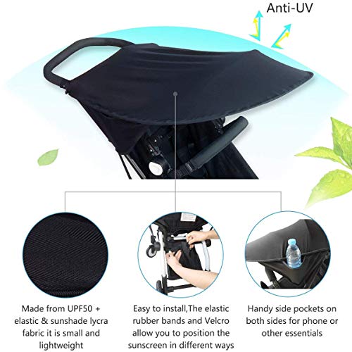 ASEOK - Funda para cochecito de bebé, toldo para cochecito de bebé, parasol para cochecito de bebé, parasol negro y cubierta opaca, protector solar, protección UV de verano