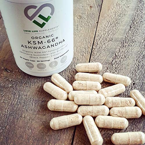 Ashwagandha KSM-66 Orgánico por LLS | Alta resistencia 500 mg por cápsula | 60 Cápsulas Veganas | 5% Ayurvedic Withania Somnifera | 100% puro y natural | Hecho en el Reino Unido bajo licencia GMP