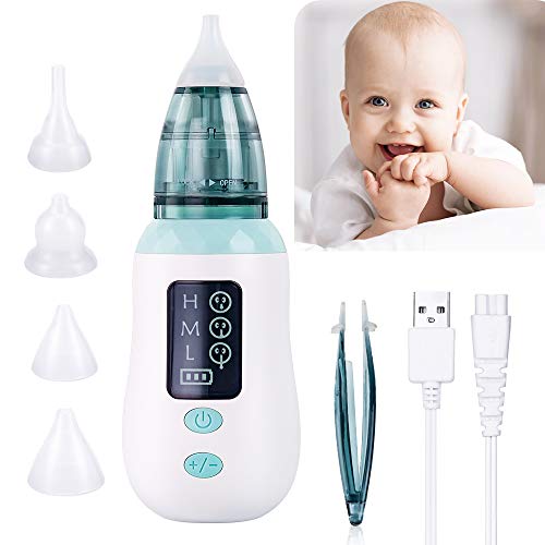 Aspirador Nasal, Aspirador Limpiador de Oidos para Bebés, USB Aspirador Nasal Electrico con Pantalla LED, 4 Boquillas de Succión de Saca Mocos Bebe Reutilizables Limpieza de Nariz para Bebé