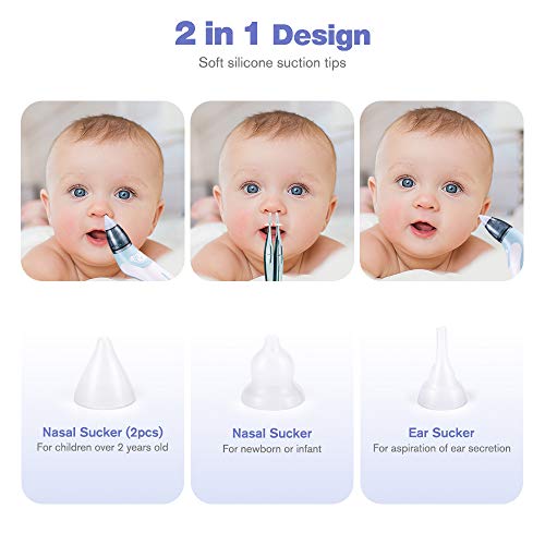 Aspirador Nasal, Aspiradores Nasales Electrico y Limpiador de Oidos, Sacamocos Bebe con 4 Puntas Reutilizables, Aspirador Portátiles de Mocos para Bebés, Regalo para Niños Pequeños Recién Nacidos