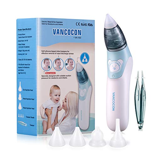 Aspirador Nasal, Aspiradores Nasales Electrico y Limpiador de Oidos, Sacamocos Bebe con 4 Puntas Reutilizables, Aspirador Portátiles de Mocos para Bebés, Regalo para Niños Pequeños Recién Nacidos