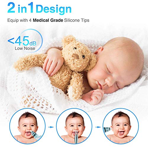 Aspirador nasal Bichiro, limpiador eléctrico para la nariz del bebé y removedor de cera para los oídos con 4 boquillas de lechón reutilizables para recién nacidos, niños pequeños y bebés