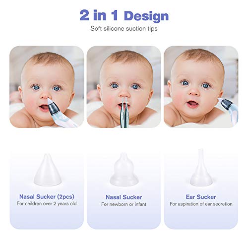 Aspirador nasal, limpiador de nariz para bebé y removedor de cerumen, aspiradores eléctricos para recién nacidos, aspirador de nariz para bebés 4 boquillas de succión de mocos reutilizables para bebés