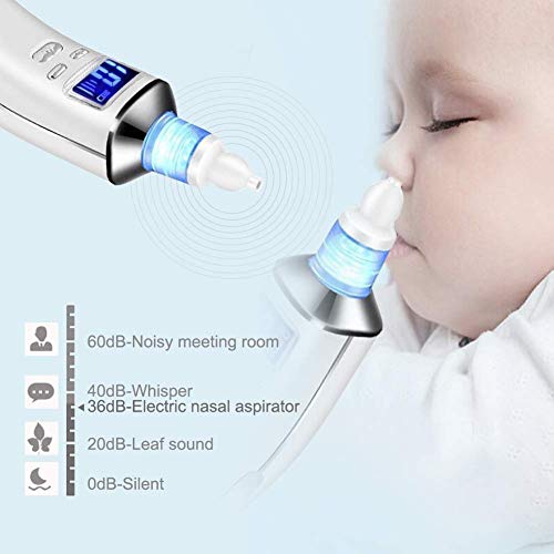 Aspirador Nasal para bebés, Aspiradores Nasales, Aspirador de Nasal Eléctrico, Pantalla LCD de carga USB con 5 niveles de succión 4 tamaños Puntas de silicona, Portátil aspirador nasal para recién