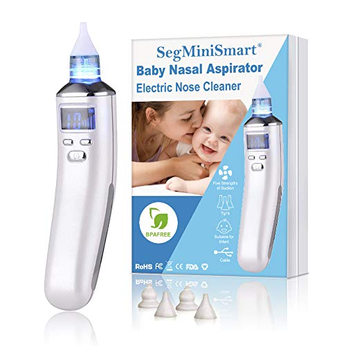 Aspirador Nasal para bebés, Aspiradores Nasales, Aspirador de Nasal Eléctrico, Pantalla LCD de carga USB con 5 niveles de succión 4 tamaños Puntas de silicona, Portátil aspirador nasal para recién